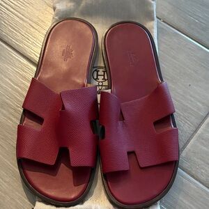 Hermès Burgundy Slide Sandals